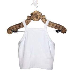 Athleta Aurora Seamless Ribbed Crop Racerback Tank Top White High Neck xs